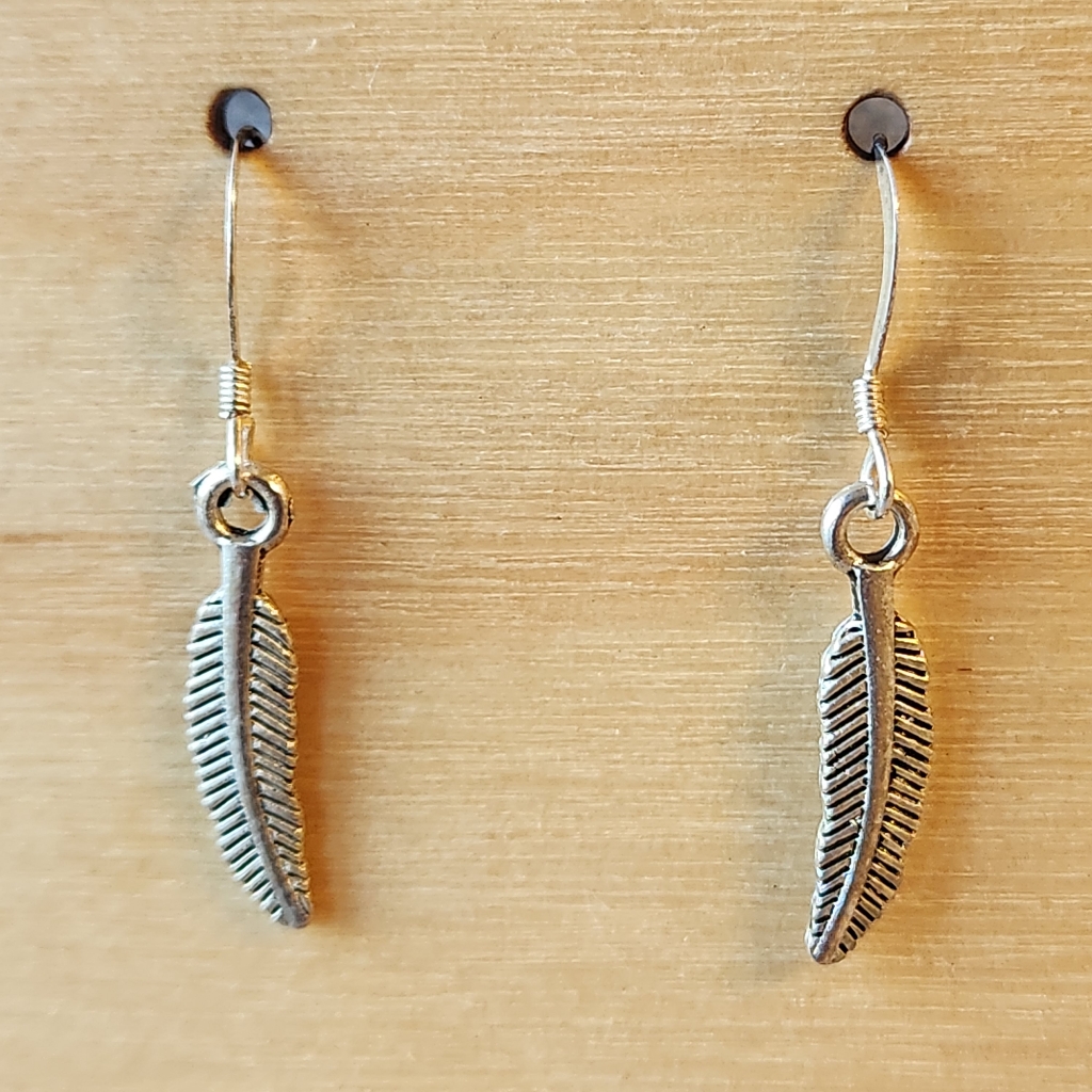 Charm Earrings On Sterling Silver French Earwires Feather